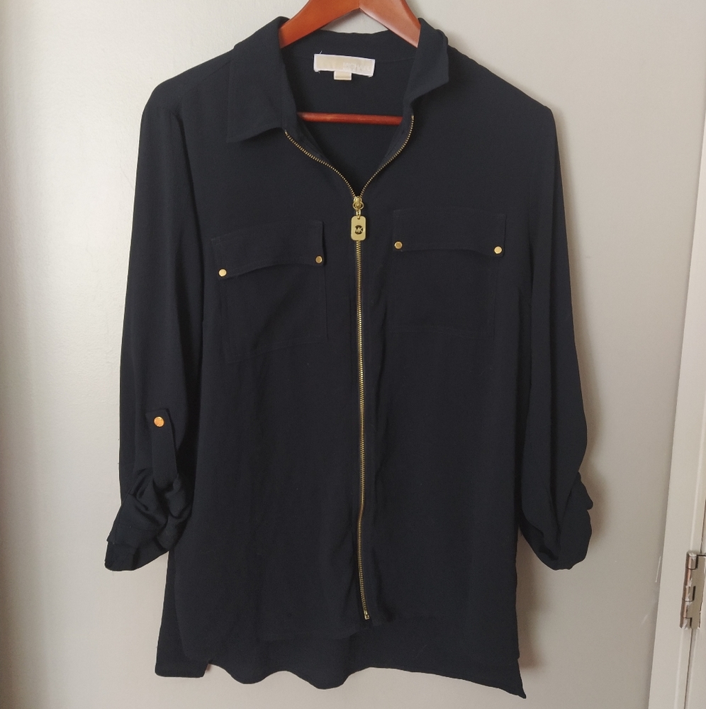 Michael Michael Kors Collared Black Zip Tunic P/L
